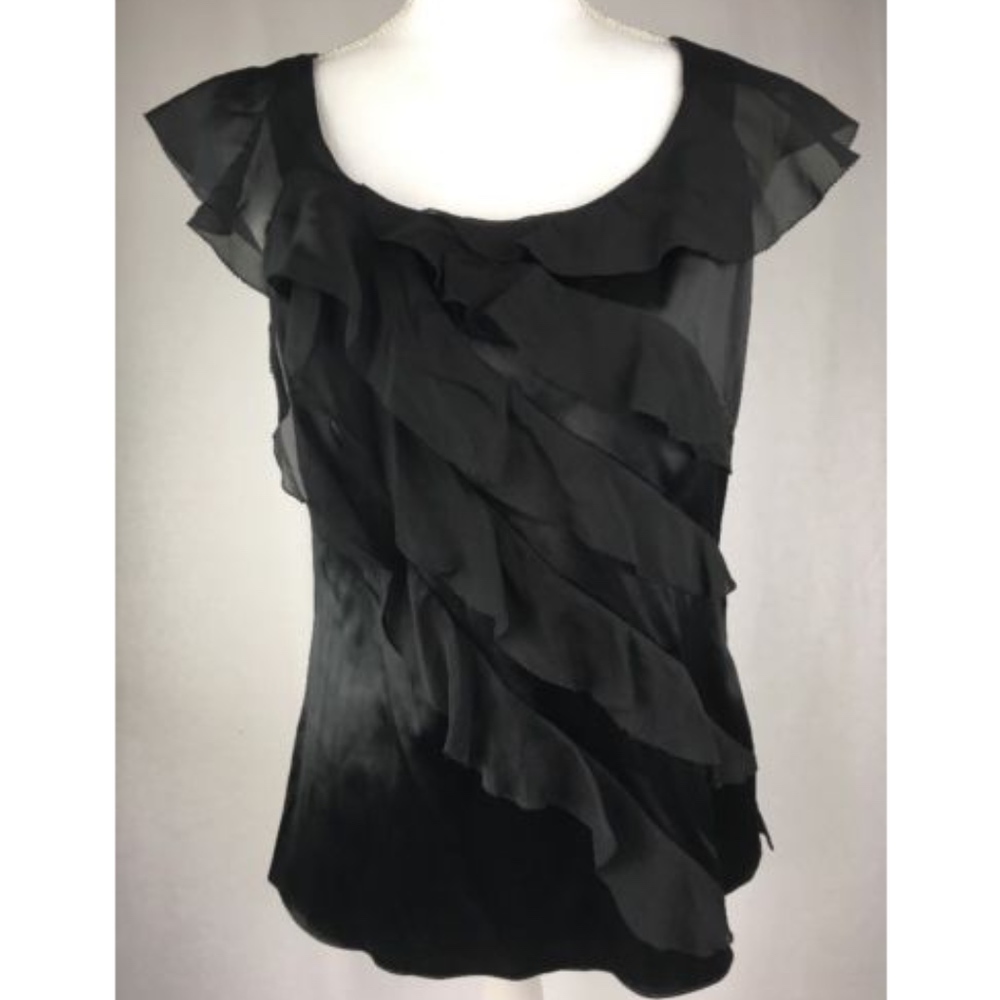 White House Black Market Black Cap Sleeve Ruffled Blouse